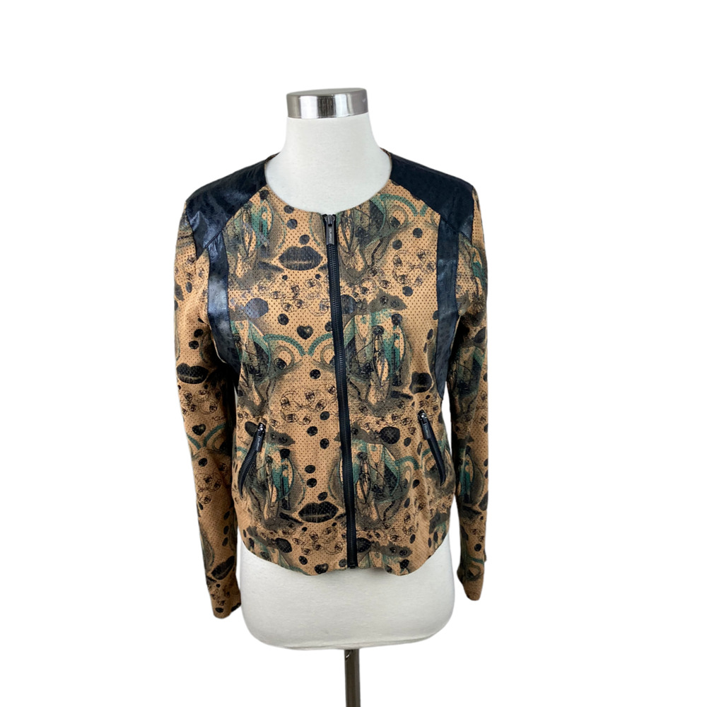 Custo Barcelona 38 Vegan Suede Print Zip Front Jacket